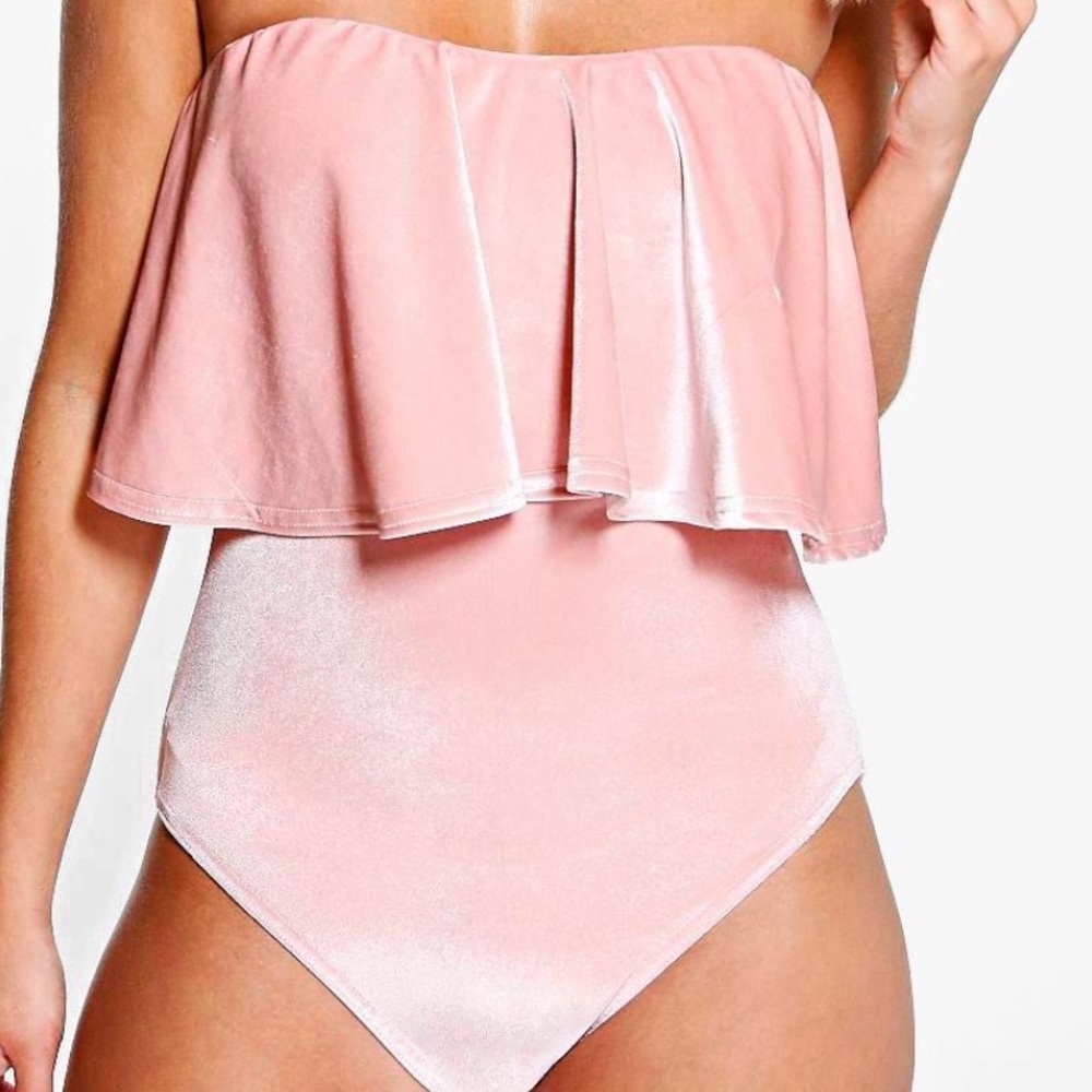 Pink Boohoo Ruffle Bodysuit